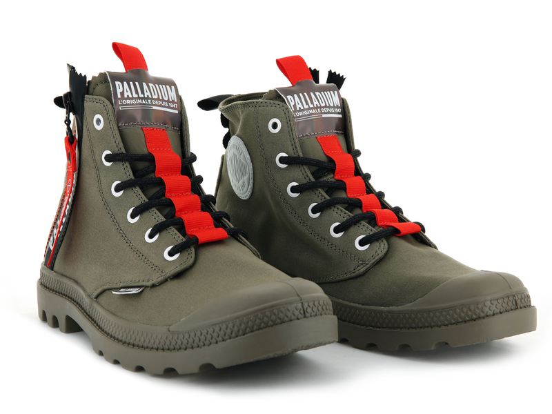 Men's Palladium Pampa Hi Ticket To Earth Boots Olive | UAE  ZQFSI6810