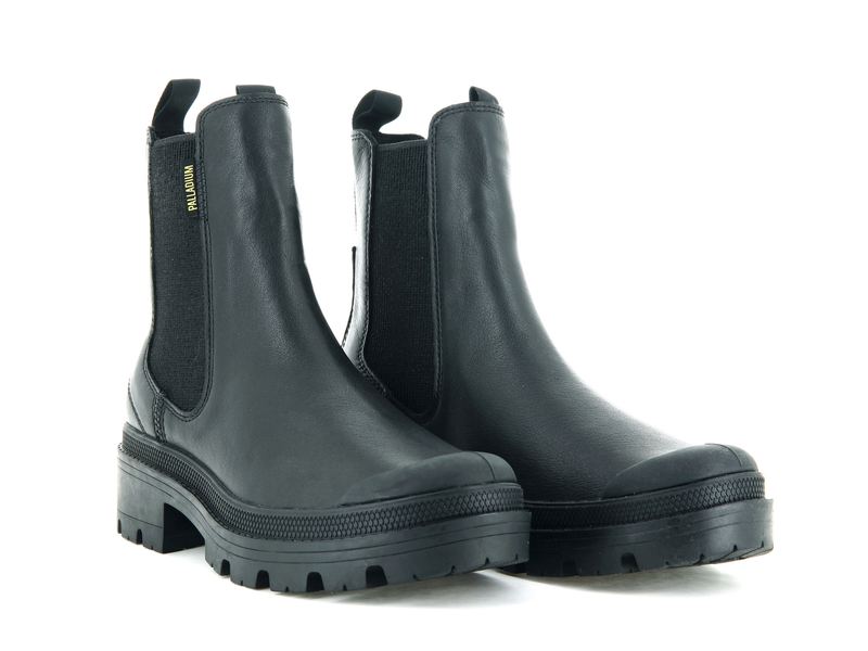 Women's Palladium Pallabase Chelsea Leather Boots Black | UAE  DQAKE4905