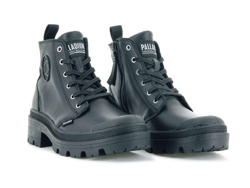 Women's Palladium Pallabase Leather Boots Black | UAE  XOEJT3629