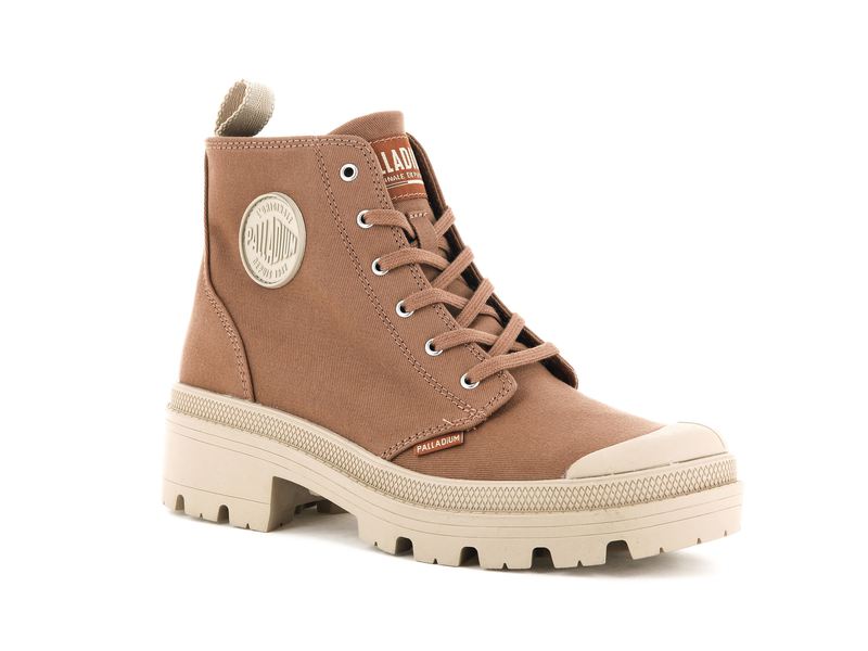 Women's Palladium Pallabase Twill Boots Brown | UAE  AHUPT2648