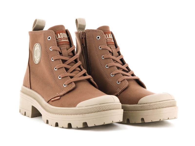 Women's Palladium Pallabase Twill Boots Brown | UAE  AHUPT2648