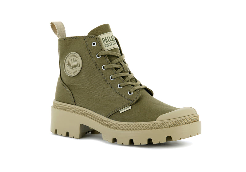 Women's Palladium Pallabase Twill Boots Olive | UAE  DASJM1498