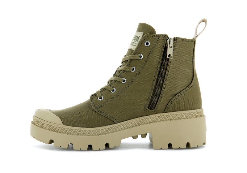 Women's Palladium Pallabase Twill Boots Olive | UAE  DASJM1498