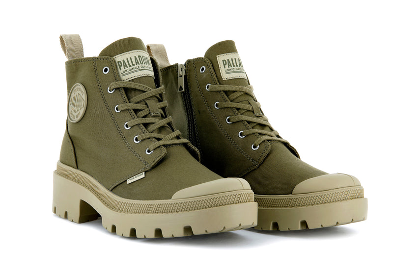 Women's Palladium Pallabase Twill Boots Olive | UAE  DASJM1498