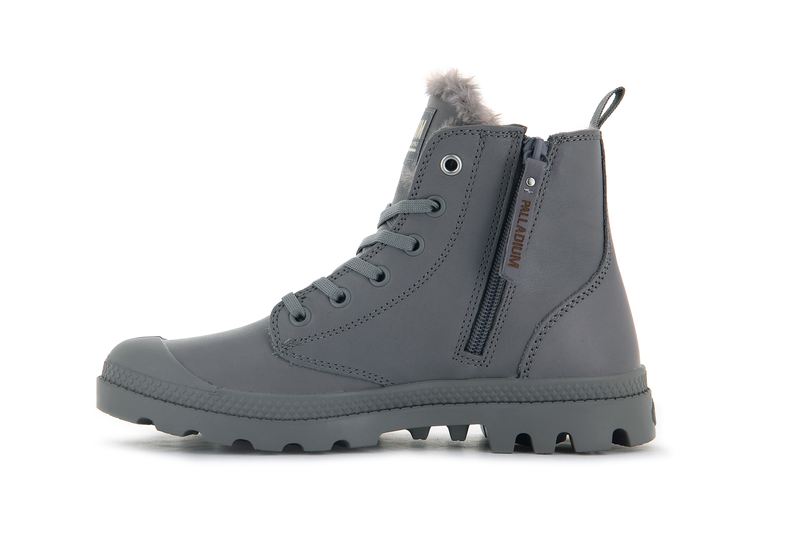 Women's Palladium Pampa Hi Zip Leather S High Tops Grey | UAE  TBYWV3021