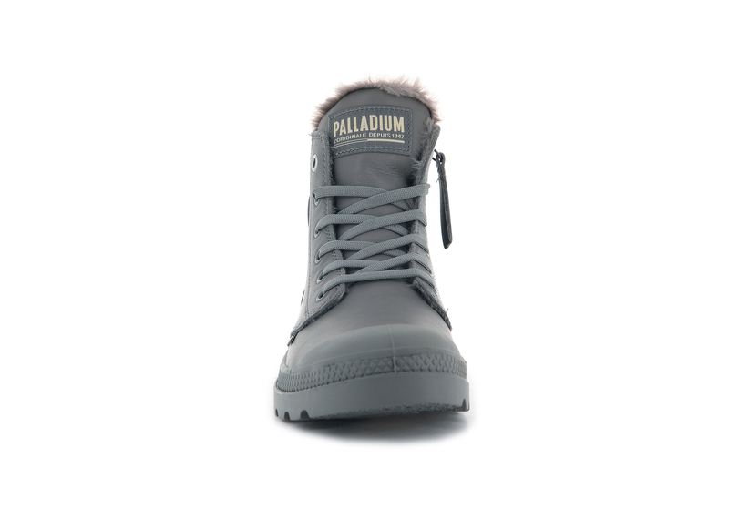 Women's Palladium Pampa Hi Zip Leather S Boots Grey | UAE  VSIBZ1403