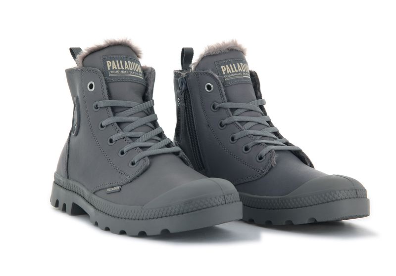 Women's Palladium Pampa Hi Zip Leather S Boots Grey | UAE  VSIBZ1403