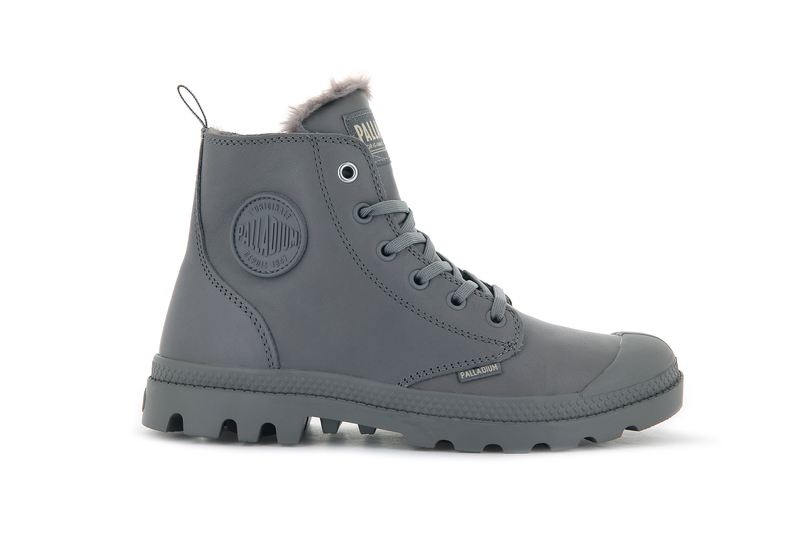 Women\'s Palladium Pampa Hi Zip Leather S Boots Grey | UAE  VSIBZ1403