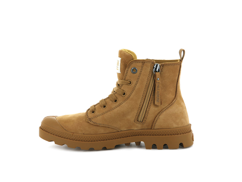 Women's Palladium Pampa Hi Zip Nubuck Boots Gold | UAE  DHINZ0179