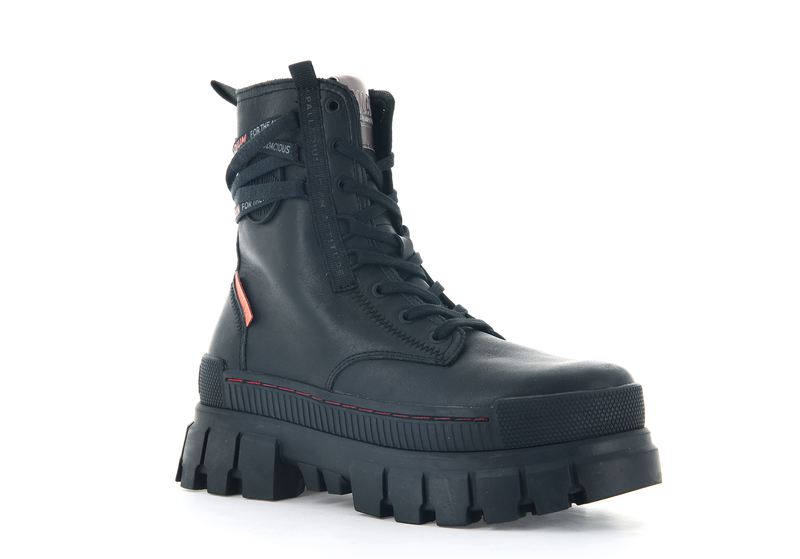 Women's Palladium Revolt Leather Boots Black | UAE  TIUVP9234