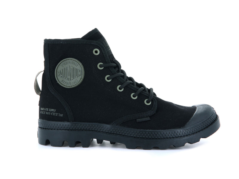 Men's Palladium Pampa Hi Htg Supply Boots Black | UAE FCGTR7689