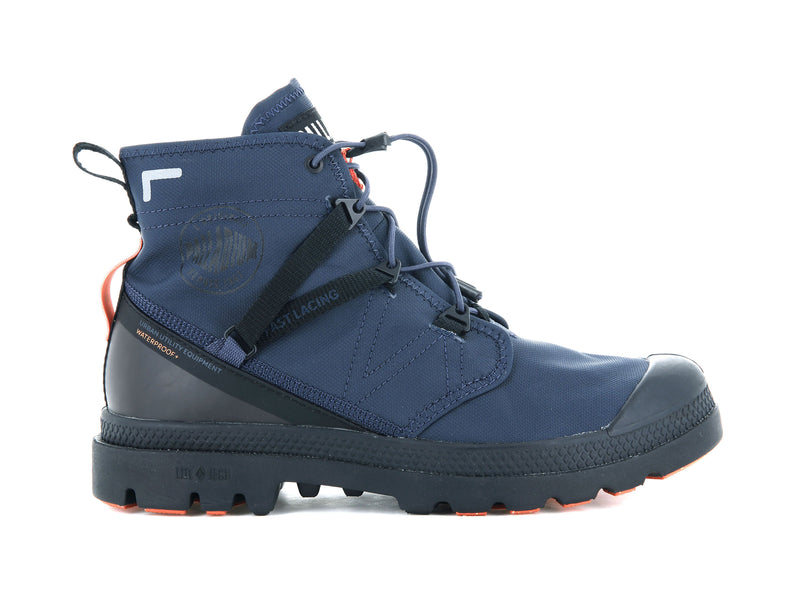 Men's Palladium Pampa Travel Lite+ Waterproof High Tops Indigo | UAE QSEDV6513